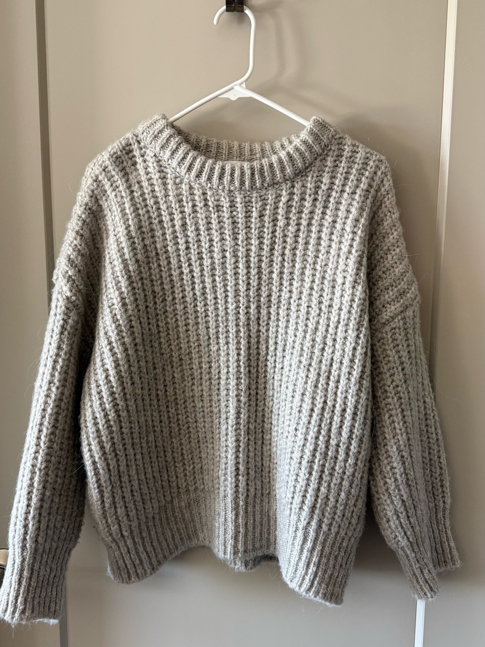 Mango Light Gray Chunky Ribbed Crewneck Sweater